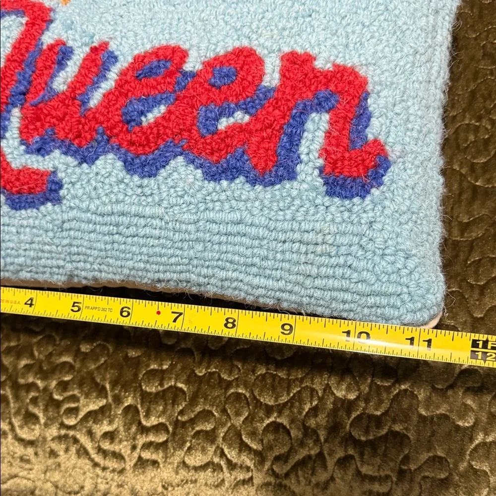 T.J.Maxx Light Blue 'Queen' Accent Pillow with Red, Purple, and Gold Details
